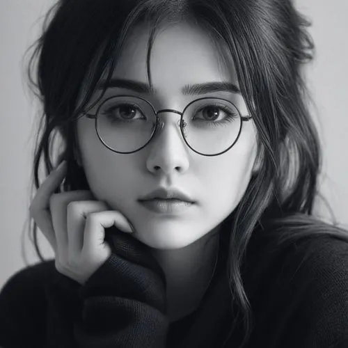 with glasses,glasses,xiuqiong,yifei,spectacles,hermione,Illustration,Black and White,Black and White 13