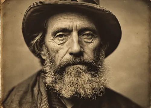 ambrotype,stovepipe hat,john day,shoemaker,man portraits,elderly man,leonardo devinci,lincoln blackwood,james sowerby,drover,lev lagorio,old man,fisher,vincent van gough,thames trader,deadwood,portrait photographers,joseph turner,adolphe,pork-pie hat,Art,Classical Oil Painting,Classical Oil Painting 21