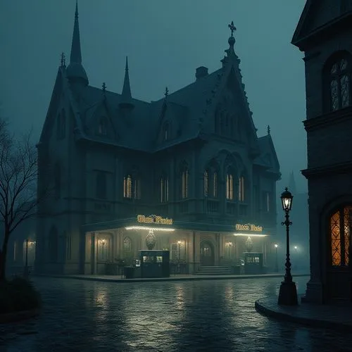 haunted cathedral,crewdson,darktown,metz,bremen,arkham,deakins,nocturne,dark gothic mood,nacht,at night,eerie,markt,coppola,neogothic,wiesbaden,luxeuil,victorian,beautiful buildings,evening atmosphere,Photography,General,Realistic