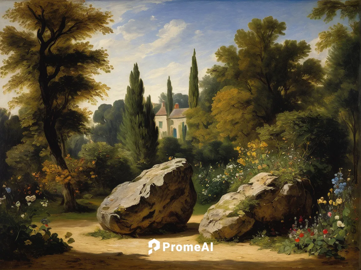 Compose a peaceful poem about a stone foot standing silently in a tranquil garden.,landscape,rural landscape,home landscape,constable,robert duncanson,forest landscape,mountain scene,small landscape,v