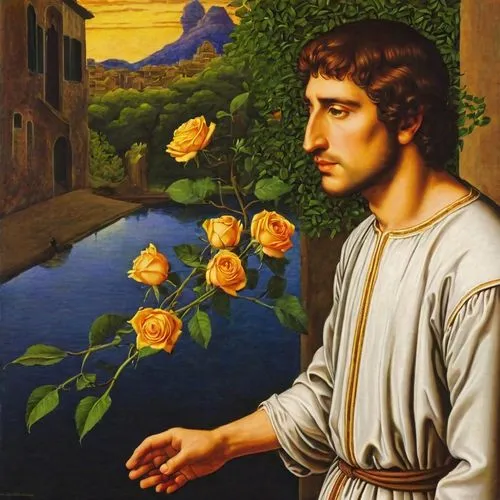 narciso,narcissus of the poets,perugino,rossetti,raffaello,rosetti,Art,Classical Oil Painting,Classical Oil Painting 34