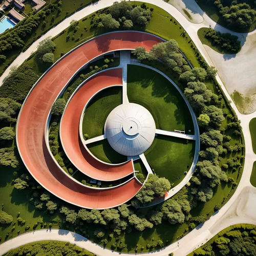 olympiapark,highway roundabout,helipad,roundabout,traffic circle,falkirk wheel,aerial landscape,atomium,autostadt wolfsburg,turbine,rescue helipad,round house,dutch windmill,futuristic art museum,communications tower,futuristic architecture,aerial photography,bird's-eye view,bird's eye view,torus,Photography,Artistic Photography,Artistic Photography 03