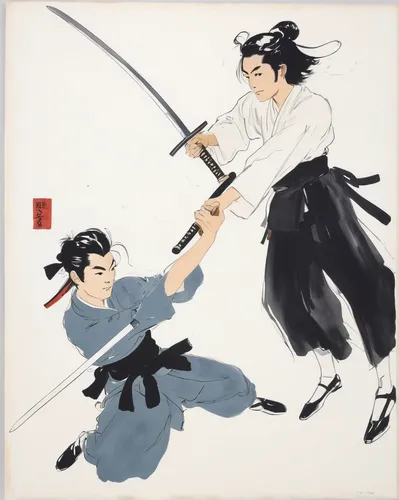 Describe a humorous and light-hearted moment as Kojiro Sasaki engages in a friendly sword fight with a mischievous companion.,aikido,daitō-ryū aiki-jūjutsu,kenjutsu,shorinji kempo,eskrima,japanese mar