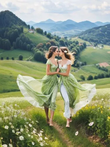 sylphides,celtic woman,sylphide,eurythmy,sound of music,green meadow,Photography,Fashion Photography,Fashion Photography 04