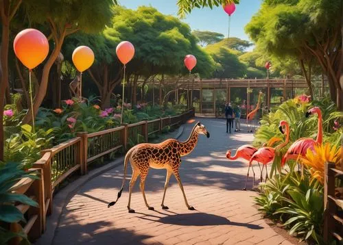 animal kingdom,cartoon forest,animal zoo,giraffes,animal balloons,two giraffes,giraffe,zookeeper,shanghai disney,zoo,animal world,giraffidae,deep zoo,forest animals,whimsical animals,tropical animals,tropical jungle,3d fantasy,animal lane,hot-air-balloon-valley-sky,Illustration,Black and White,Black and White 02