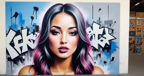 Spray painted art graffiti art,a woman that is very  in a ,adnate,welin,graffiti art,rone,wall art,grafitty