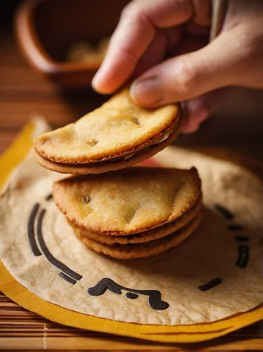 empanadas,empanada,sopaipilla,sandwich cookies,biscuit crackers,cornmeal salty biscuits,english muffin,savory biscuits,wafer cookies,parmesan wafers,cut out biscuit,tortillas,shortbread,dorayaki,papadum,aniseed biscuits,bannock,cutout cookie,panzerotti,dried lemon slices,Art,Artistic Painting,Artistic Painting 50