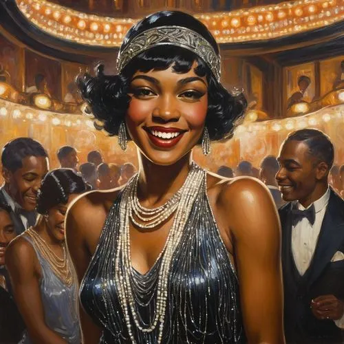 leontyne,roaring 20's,roaring twenties,ester williams-hollywood,great gatsby,flapper,dreamgirls,dandridge,gatsby,twenties,whitmore,roaring twenties couple,sarah vaughan,jazz singer,rockmore,flappers,whitney,blues and jazz singer,african american woman,desoto,Art,Classical Oil Painting,Classical Oil Painting 13