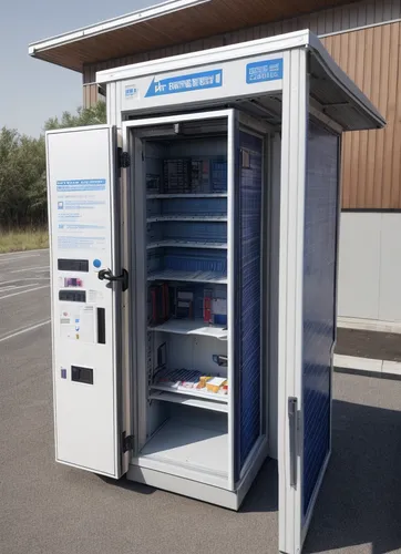 multipurpose public help point. one side has a info point/help screen, one side has a bench attached, one side is a vending machine for daily health products, one side has a first aid kit and defibril