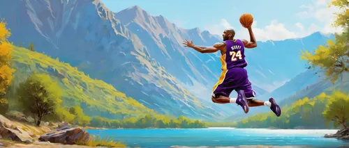 mamba,fantasy picture,basketball player,kobe,vikings,nba,purple and gold,world digital painting,leap,basketball,dunker,fantasy art,wall,globetrotter,wall & ball sports,leap for joy,outdoor basketball,zion,sports wall,knauel,Conceptual Art,Oil color,Oil Color 06