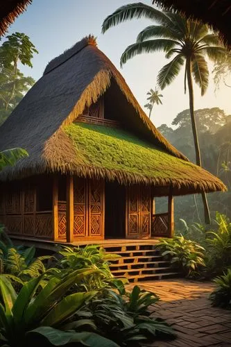 tropical house,thatched roof,polynesian,thatch roof,tanoa,traditional house,moorea,thatched,polynesia,grass roof,longhouses,tahiti,thatched cottage,straw hut,javanese traditional house,thatch umbrellas,polynesians,tropical island,palapa,korowai,Illustration,Retro,Retro 14