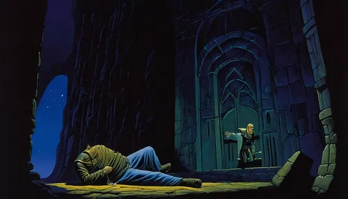 sanji,he-man,lupin,sleeping beauty castle,necropolis,pietà,labyrinth,tombs,resting place,castle of the corvin,link,dracula,sci fiction illustration,gargoyles,rapunzel,hall of the fallen,cinderella,despair,underworld,crypt,Conceptual Art,Sci-Fi,Sci-Fi 15