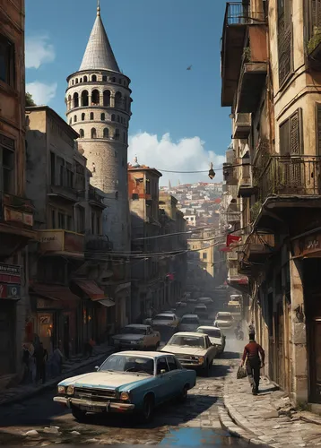 istanbul,galata,istanbul city,sarajevo,galata tower,grand bazaar,constantinople,izmir,old city,damascus,narrow street,old havana,eminonu,souk,the old town,turkey tourism,kadikoy,old town,street scene,turkey,Conceptual Art,Oil color,Oil Color 02