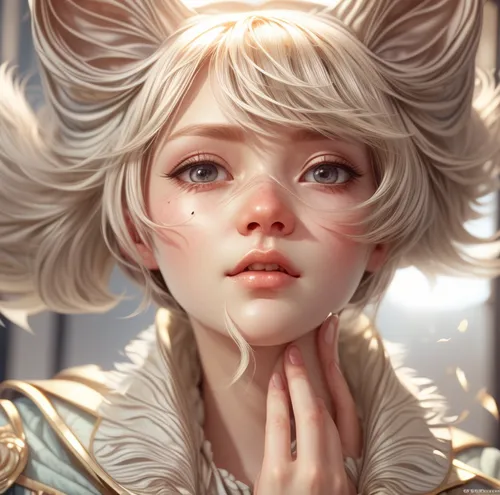 fantasy portrait,fennec,lux,child fox,kitsune,eglantine,fawn,faun,fae,mystical portrait of a girl,fairy tale character,elf,whitey,cosmetic,girl portrait,child fairy,golden crown,blanche,mara,luminous