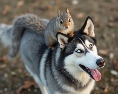 a squirrel sitting on the back of a husky,a squirrel sitting on the back of a husky,atlas squirrel,squirrel,squirreling,squirrels,eurasian squirrel,squirrelly,Photography,Documentary Photography,Docum