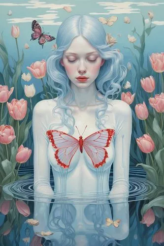 watery heart,water nymph,water rose,water lotus,underwater background,submerged,Illustration,Vector,Vector 10