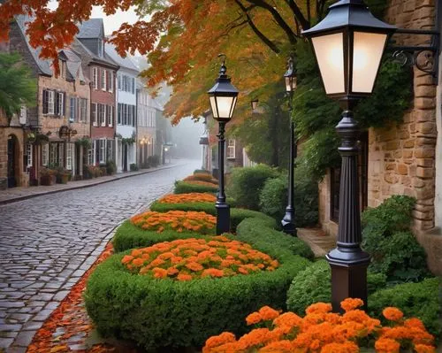 medieval street,cobblestones,the cobbled streets,belgium,hildesheim germany,quedlinburg,cobblestone,street lamps,cobblestoned,bruges,shepherdstown,colors of autumn,netherlands,alsace,brugge,terbrugge,kleinburg,fall landscape,autumn scenery,luxembourg,Illustration,American Style,American Style 09