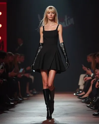 dress walk black,black dress with a slit,moschini,catwalk,runway,little black dress