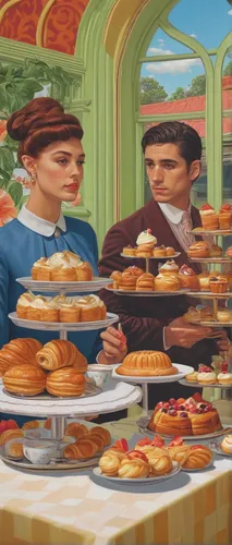 Imagine a cozy caf￩ with an appetizing display of pastries and desserts.,thanksgiving background,hamburger set,woman holding pie,viennese cuisine,retro diner,pastry shop,pandesal,tofurky,food table,ok