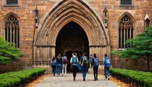 collegiate basilica,cloisters,yale,usyd,yale university,cloister,quadrangle,people walking,pcusa,christ chapel,michaelhouse,qub,mdiv,all saints,nyu,araluen,three centered arch,collegiate,cwru,choir,Art,Classical Oil Painting,Classical Oil Painting 26