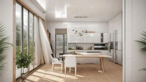 kitchen scene, white theme room with natural sunlight from leftside and a bunch of indoor plants,modern kitchen interior,kitchen design,modern kitchen,modern minimalist kitchen,kitchen interior,hoboke