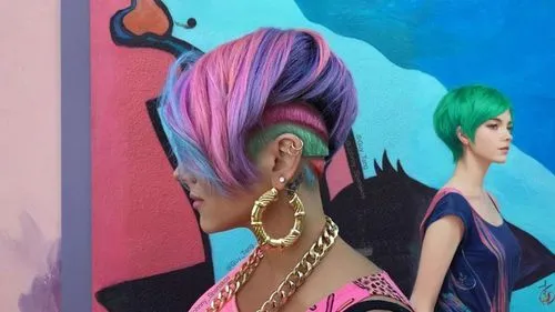 girl-in-pop-art,detail shot,modern pop art,pompadour,pink hair,punk design,punk,pop art colors,back of head,girl from the back,cyberpunk,fashion street,girl from behind,cool pop art,pop art people,har