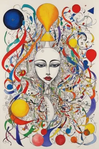 woman thinking,dizzy,psychedelic art,watercolor women accessory,abstract cartoon art,head woman,cd cover,juggler,pop art woman,the hat-female,the carnival of venice,the hat of the woman,roy lichtenstein,tambourine,woman,cool pop art,decorative figure,the zodiac sign pisces,multicolor faces,art painting,Photography,Fashion Photography,Fashion Photography 26