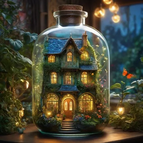 miniature house,fairy house,terrarium,little house,dreamhouse,witch's house,dolls houses,dollhouses,house in the forest,terrariums,insect house,the gingerbread house,fairy door,vintage lantern,doll house,victorian house,miniaturist,bird house,small house,glass jar,Conceptual Art,Fantasy,Fantasy 05