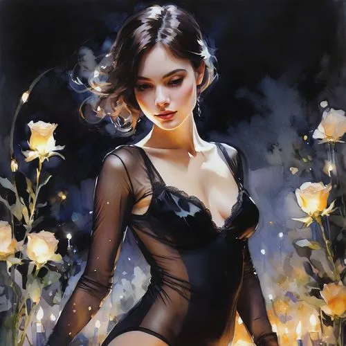 romantic portrait,black rose,fantasy portrait,fantasy art,hoshihananomia,bewitching,fujiko,burlesque,fantasy picture,lady of the night,queen of the night,mademoiselle,burlesques,xiaofei,calystegia,scent of roses,chiffons,masquerade,jianfeng,parfum,Illustration,Paper based,Paper Based 20