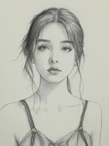 女生，黑白，素描，吊带裙,this is a drawing of an asian girl,girl drawing,girl portrait,pencil and paper,portrait of a girl,graphite,pencil drawing,Illustration,Black and White,Black and White 13