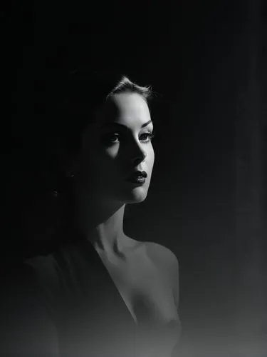 Portrait of a queen, technically optimal high-resolution contemporary black and white photographic art.,a woman in a black and white po is shown,gene tierney,film noir,pleasantville,olivia de havillan