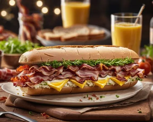 submarine sandwich with Bacon filling,breakfast sandwich,breakfast sandwiches,food photography,breakfast roll,bacon sandwich,submarine sandwich,baconator,chivito,mystic light food photography,blt,pani