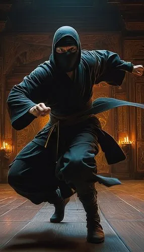 stroboscopic motion effect of a ninja, movement left to right of screen, frame by frame rapid shot fast shutter speed. freeze frame, no motion blur,wudang,ninja,kongfu,baguazhang,kenjutsu,nunchaku,tai