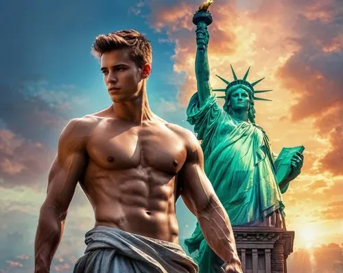 the statue of liberty,statue of liberty,liberty statue,lady liberty,liberty,statue of hercules,fitness and figure competition,liberty enlightening the world,body building,queen of liberty,liberty island,male model,photoshop manipulation,usa landmarks,american,body-building,fitness model,sculptor,bodybuilding supplement,america