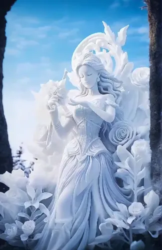 ระบายสีเต็มที่สวยงามบนภาพตัวอย่าง,ดั่งนางฟ้าเทพนิยาย สวยงาม,สมจริง,white rose snow queen,the snow queen,ice queen,eternal snow,glory of the snow,suit of the snow maiden,winterblueher,winter background