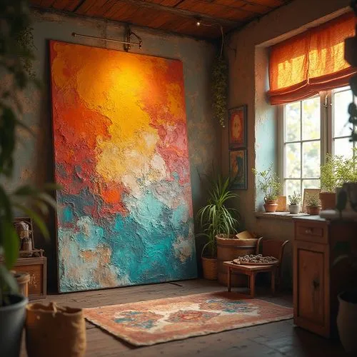 bohemian art,interior decor,gournay,interior decoration,anteroom,home interior,abstract painting,livingroom,tapestries,sitting room,fromental,atelier,living room,blue room,boho art,interior design,fortuny,paintings,copper frame,boho art style,Photography,General,Realistic