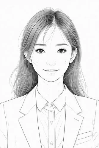 女生，白色衬衫，黑色西服，黑白，线稿，线条艺术,a drawing of a woman in a suit,yoong,baeksang,eung,office line art,maomao,yoon,Design Sketch,Design Sketch,Detailed Outline