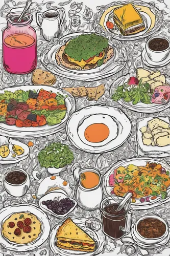 placemat,food collage,tablecloth,turkish cuisine,iranian cuisine,turkish food,food platter,coloring page,middle eastern food,salad plate,seamless pattern,food table,middle-eastern meal,cooking book cover,food line art,dinner tray,tableware,mediterranean cuisine,platter,food icons,Illustration,Children,Children 06