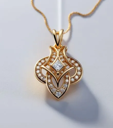 A pendant with  white round diamonds  on the shape ,high quality, high resolution, ultra distills, 8k
,a gold pendant with white diamonds is shown on the white surface,diamond pendant,mouawad,gold dia