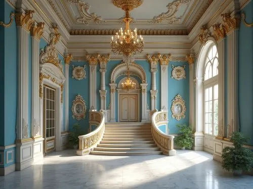 royal interior,entrance hall,foyer,ritzau,mikhailovsky,peterhof palace,europe palace,hallway,tsarskoye,hermitage,enfilade,corridor,nymphenburg,kadriorg,palladianism,palaces,entranceway,ballroom,ornate room,pavlovsk,Photography,General,Realistic