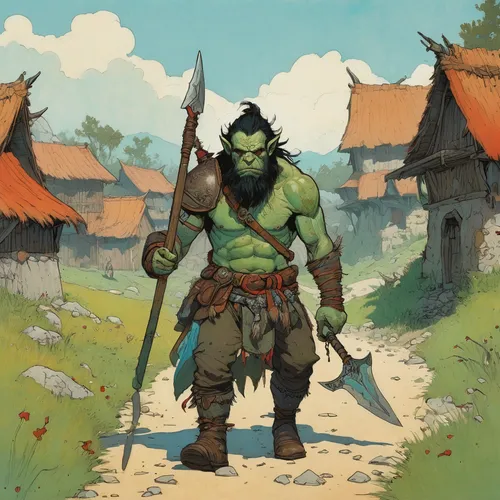 orc,half orc,warrior and orc,barbarian,ogre,the wanderer,goblin,scandia gnome,dwarf sundheim,adventurer,game illustration,avenger hulk hero,druid,heroic fantasy,male character,goki,dwarf,druid grove,grog,fantasy warrior,Illustration,Paper based,Paper Based 19