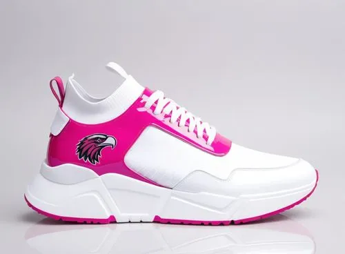 Sock material upper sneaker with ribbed collar, patent leather trim, flight eagle logo, Dip Set wording on sole, all white with deep pink accent color scheme ,Women's falcon joggers,pinkas,jordan shoe