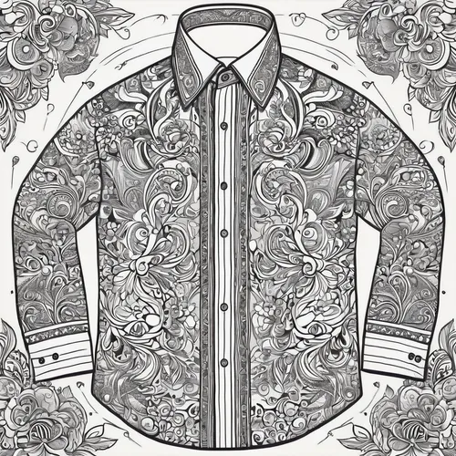 paisley pattern,barong,suit of spades,martial arts uniform,japan pattern,bolero jacket,dress shirt,thai pattern,wedding suit,garment,japanese pattern,indian paisley pattern,traditional pattern,men's suit,megamendung batik pattern,one-piece garment,floral japanese,chef's uniform,vestment,imperial coat,Illustration,Black and White,Black and White 14