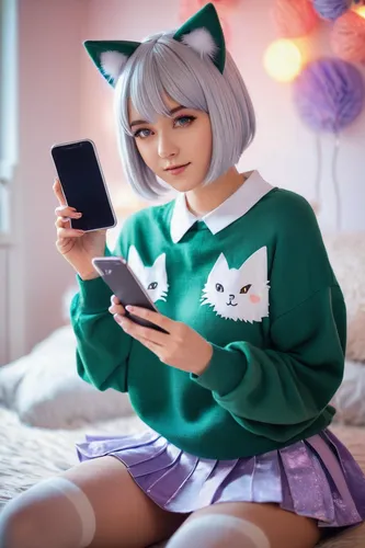 piko,cosplay image,cat ears,anime japanese clothing,anime girl,holding ipad,sweater,rei ayanami,cosplay,tiber riven,nyan,chat bot,texting,cat kawaii,fuki,cute cat,aqua,sweatshirt,miku,cute fox,Photography,Documentary Photography,Documentary Photography 26