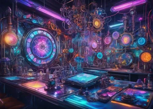 ufo interior,spaceship interior,3d fantasy,ornate room,fractal environment,magorium,laboratory,sensorium,electrohome,sanctum,computer room,elements,nightclub,alchemists,alchemist,cyberia,cinema 4d,diner,graecorum,the kitchen,Illustration,Realistic Fantasy,Realistic Fantasy 20