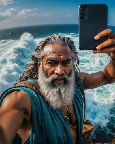 poseidon god face,poseidon,sea god,monopod fisherman,god of the sea,wet smartphone,honor 9,man at the sea,iphone x,mobile camera,oneplus,photoshop creativity,santa claus at beach,moses,taking picture,selfie,ocean background,phone icon,photo edge,taking picture with ipad,Photography,General,Fantasy