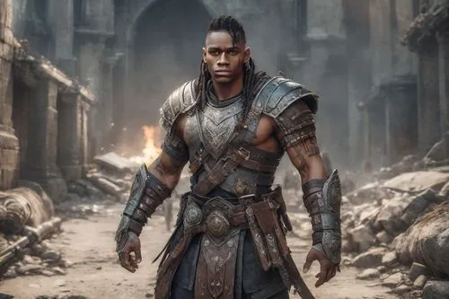 warlord,cent,gladiator,the warrior,half orc,warrior east,dark elf,fantasy warrior,african american male,king arthur,warrior,raider,lone warrior,spartan,martial,black warrior,african man,the roman centurion,male character,barbarian,Photography,Realistic