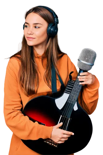 Free music, no copyright, young musician, headphones, casual wear, guitar, microphone, studio background, dim light, relaxed posture, creative expression, warm tone, soft focus, 3/4 composition, shall