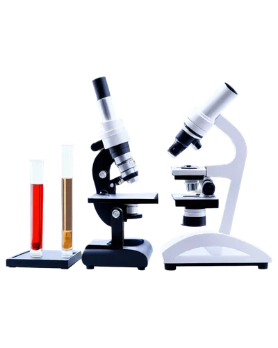 Microscope, laboratory equipment, glass beaker, test tubes, scientific instruments, metal framework, modern design, sleek lines, LED lights, reflective surface, shallow depth of field, high-key lighti