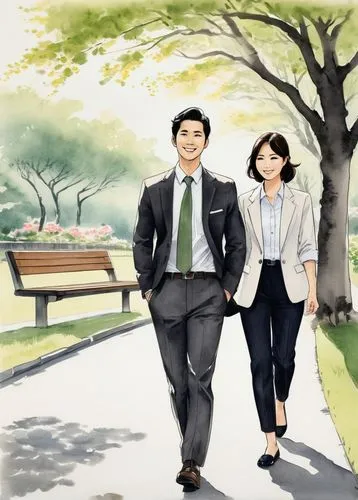 nodame,salaryman,salarymen,korean drama,shinran,manhwa,paektu,stanchart,background vector,takahata,hosoda,rotoscoped,anime cartoon,walk in a park,kasamatsu,boonsong,man and woman,takayo,kdrama,koreans,Illustration,Paper based,Paper Based 30